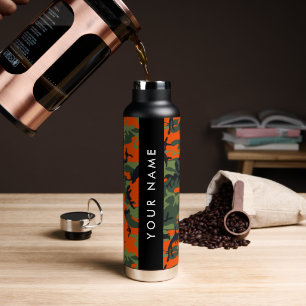 Orange Camouflage Pattern, Your name, Personalize Water Bottle