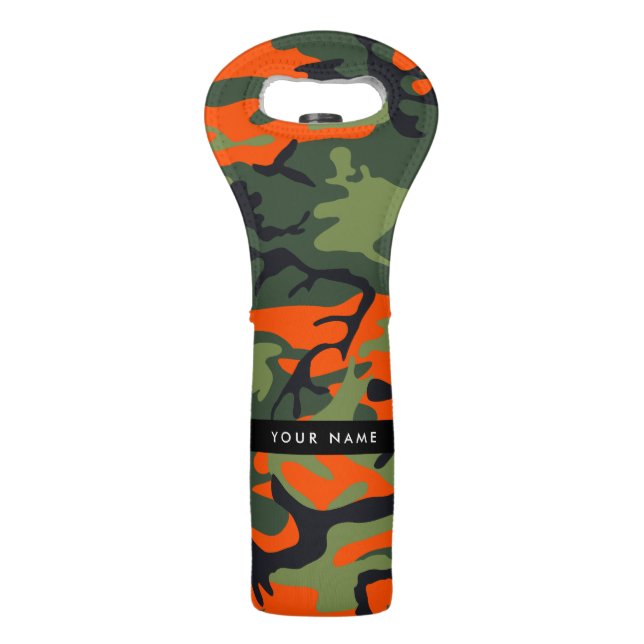 Orange Camouflage Pattern, Your name, Personalize Wine Bag (Front)