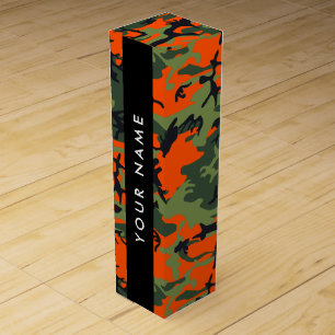 Orange Camouflage Pattern, Your name, Personalize Wine Box