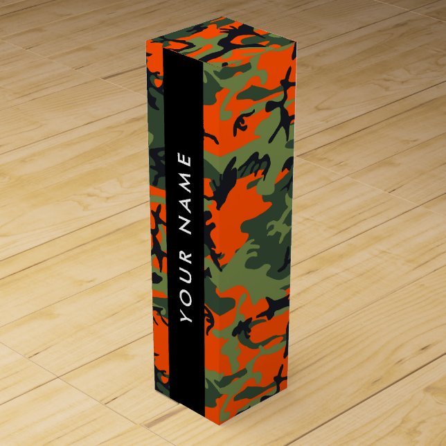 Orange Camouflage Pattern, Your name, Personalize Wine Box (Front)