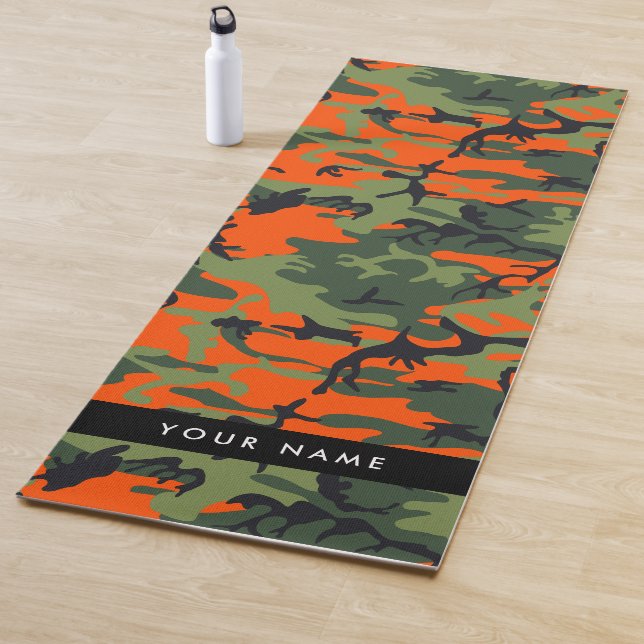 Orange Camouflage Pattern, Your name, Personalize Yoga Mat (In Situ)
