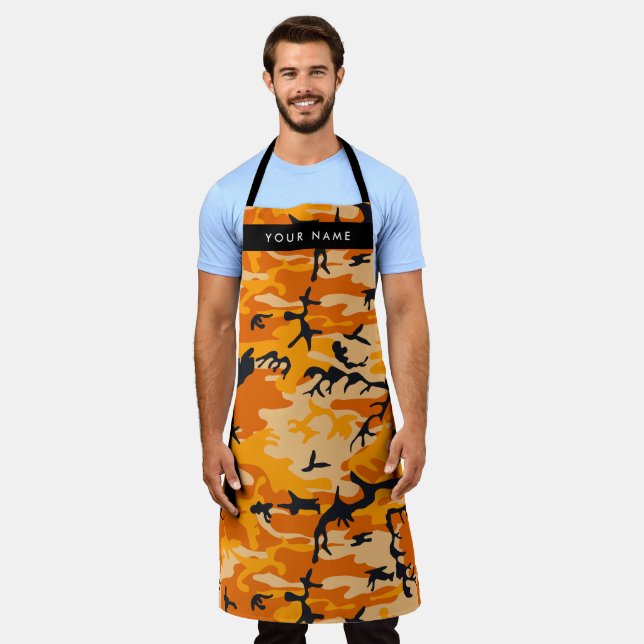 Orange Camouflage Your name Personalize Apron (Worn)