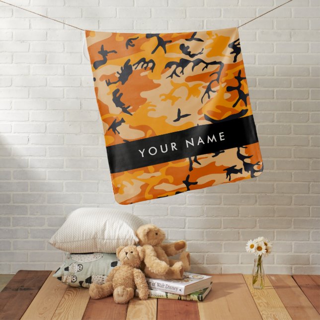 Orange Camouflage Your name Personalize Baby Blanket (In Situ)