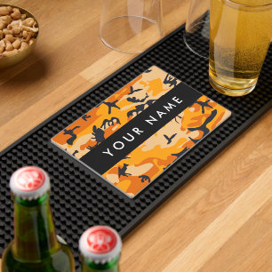 Orange Camouflage Your name Personalize Bar Mat