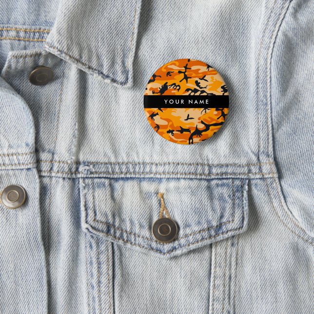 Orange Camouflage Your name Personalize Button (In Situ)