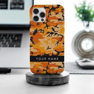 Orange Camouflage Your name Personalize iPhone 15 Pro Max Case