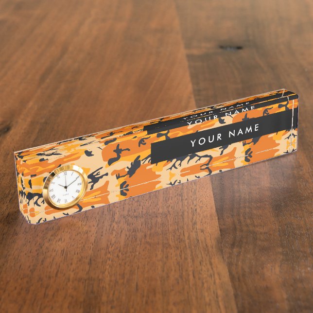 Orange Camouflage Your name Personalize Desk Name Plate (Side)