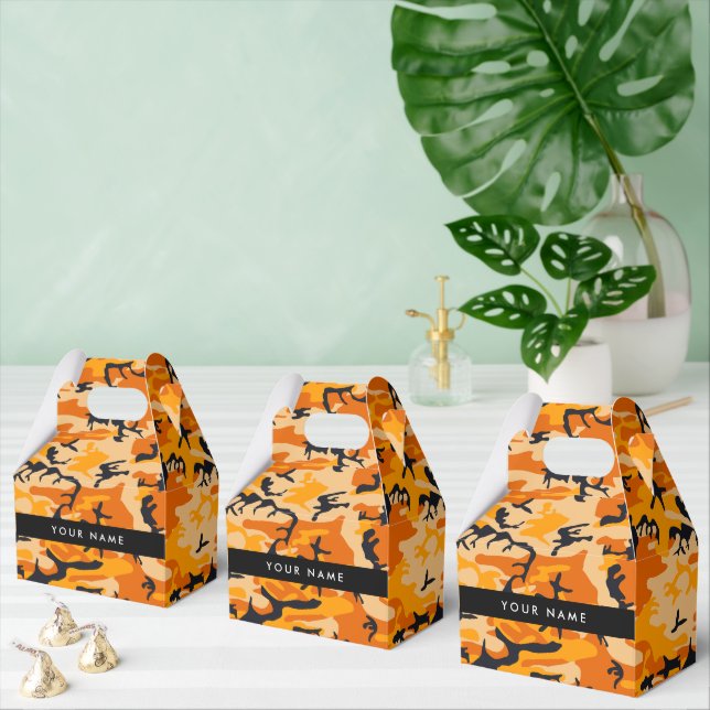 Orange Camouflage Your name Personalize Favor Boxes (Multiple)