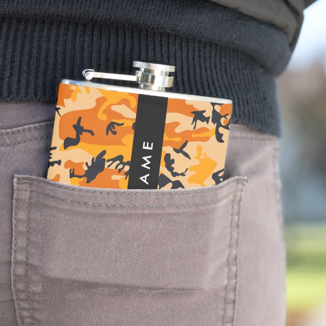 Orange Camouflage Your name Personalize Flask (In Situ)