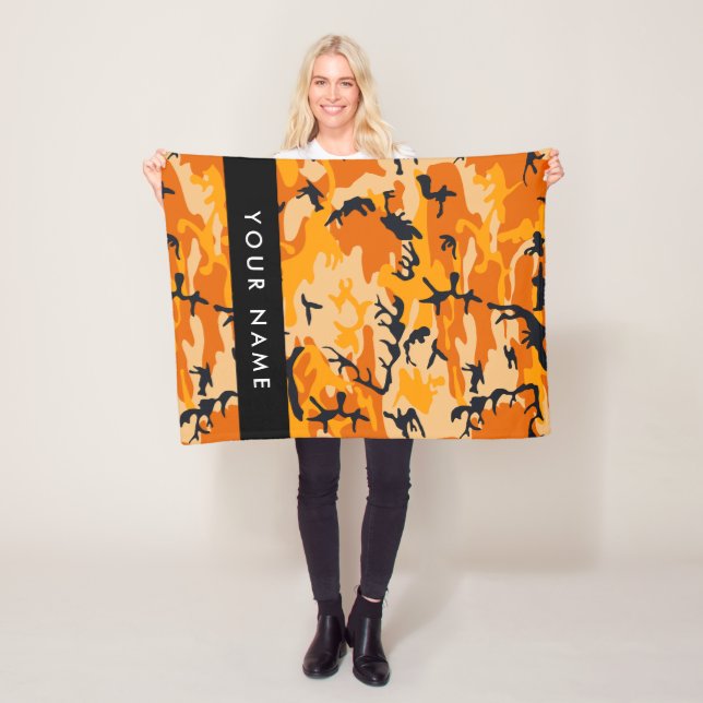 Orange Camouflage Your name Personalize Fleece Blanket (In Situ)