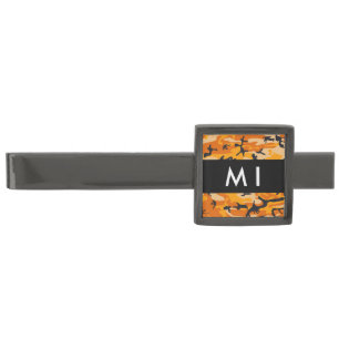 Orange Camouflage Your name Personalize Gunmetal Finish Tie Bar