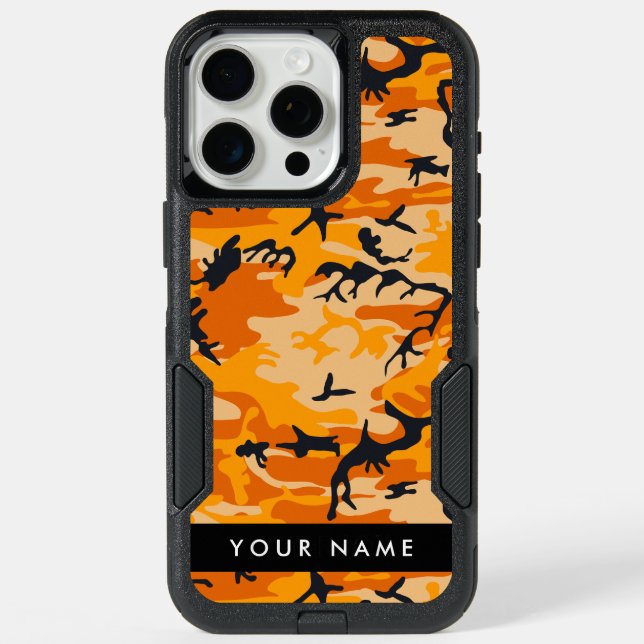Orange Camouflage Your name Personalize iPhone 15 Pro Max Case (Back)