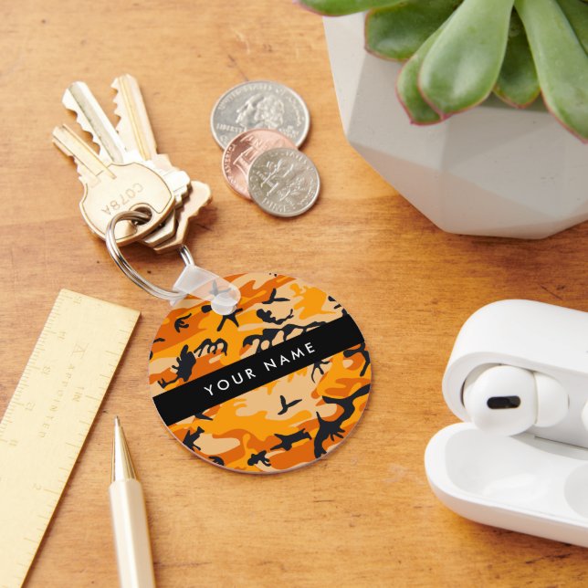 Orange Camouflage Your name Personalize Keychain (Desk)