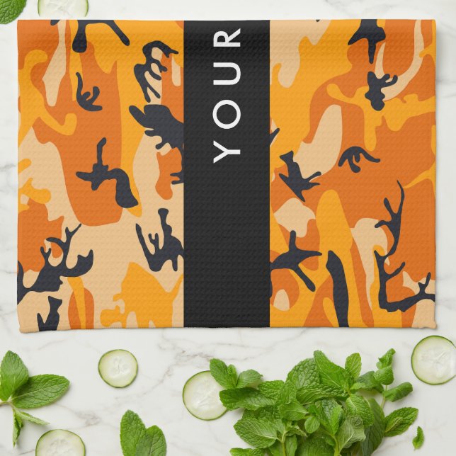 Orange Camouflage Your name Personalize Kitchen Towel (Folded)