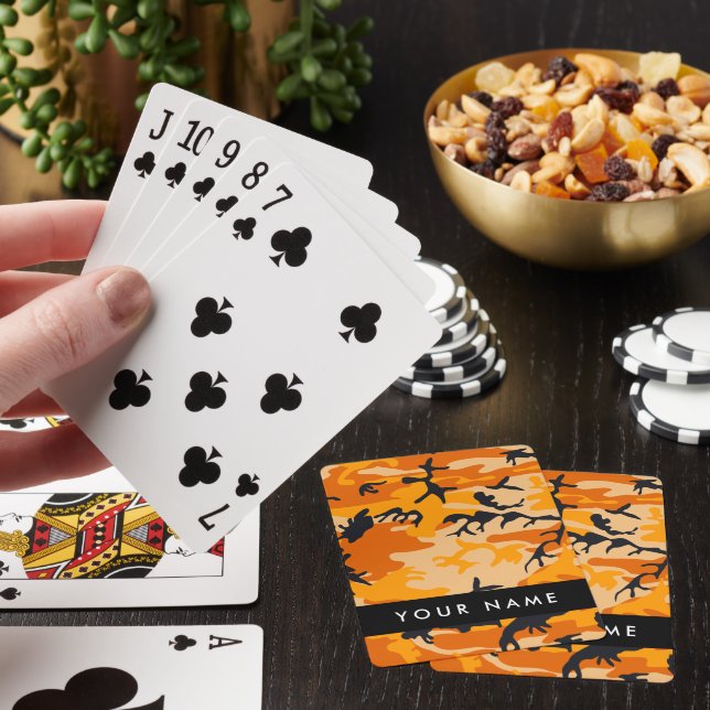 Orange Camouflage Your name Personalize Poker Cards (In Situ)