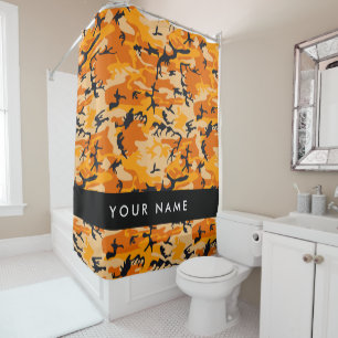 Orange Camouflage Your name Personalize Shower Curtain