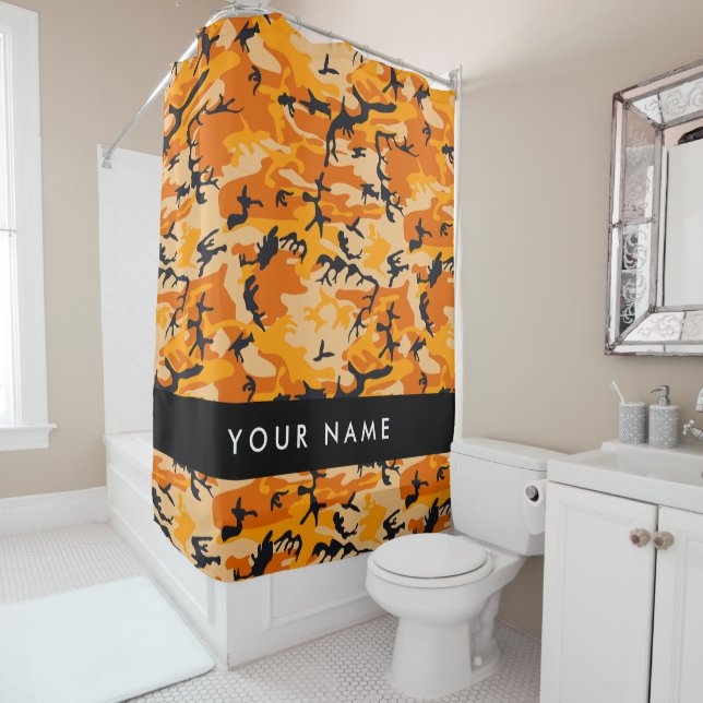 Orange Camouflage Your name Personalize Shower Curtain (In Situ)
