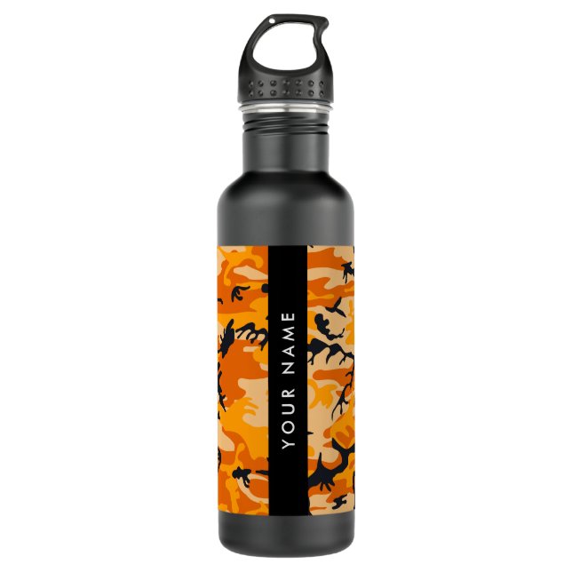 Orange Camouflage Your name Personalize Stainless Steel Water Bottle (Front)