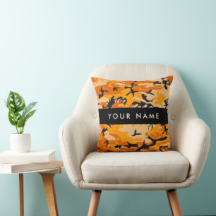Orange Camouflage Your name Personalize Throw Pillow
