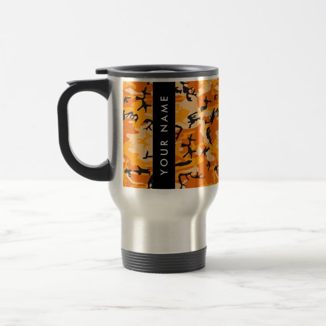 Orange Camouflage Your name Personalize Travel Mug (Left)