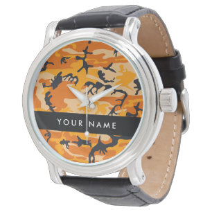 Orange Camouflage Your name Personalize Watch