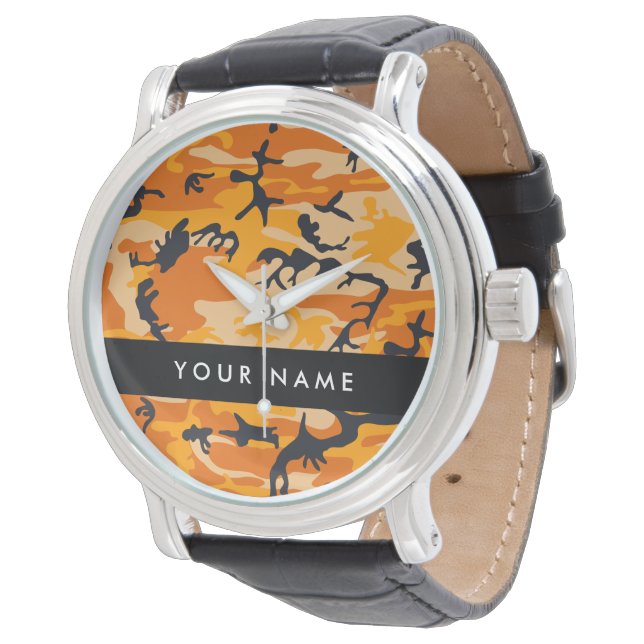 Orange Camouflage Your name Personalize Watch (Angled)