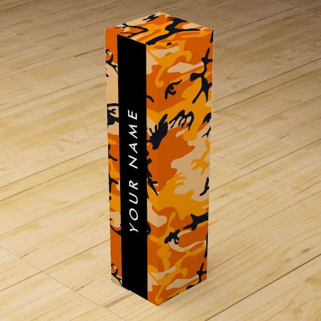 Orange Camouflage Your name Personalize Wine Box (Front)