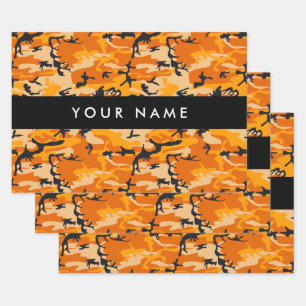 Orange Camouflage Your name Personalize Wrapping Paper Sheets