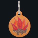 Orange Campfire Camp Fire Flames Logs Camping Pet ID Tag<br><div class="desc">Pet tag design features an original illustration of a flaming orange and red campfire. Just personalize with the name of your dog or cat. Lots of coordinating pet products are also available from this shop! Don't see exactly what you're looking for? Contact Rebecca to have a product customized just for...</div>