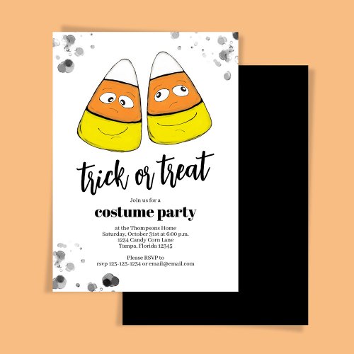 Orange Candy Corn Trick or Treat Halloween Party Invitation