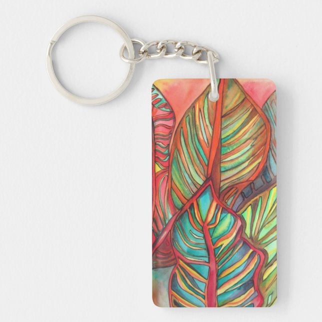 Orange Canna leaves watercolor original art Keychain (Front)