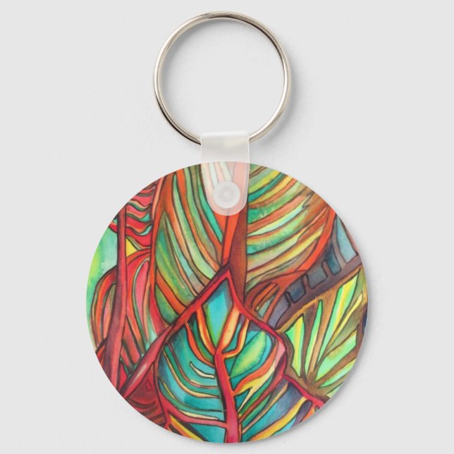Orange Canna leaves watercolor original art Keychain (Front)