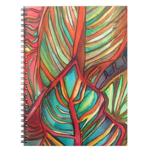 Orange Canna leaves watercolor original art Notebook