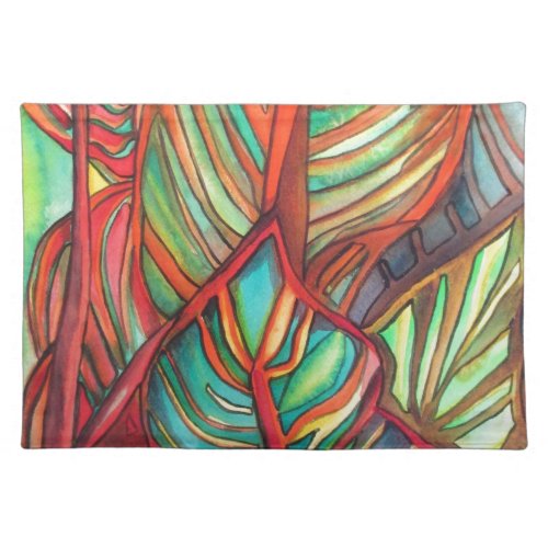 Orange Canna leaves watercolor original art Placemat