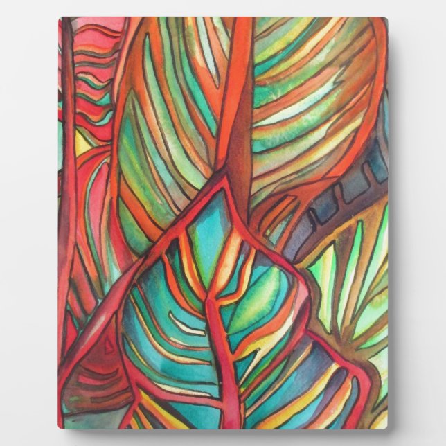 Orange Canna leaves watercolor original art Plaque (Front)