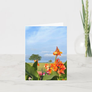 Orange Canna Lilies By The Lake Photograph Card