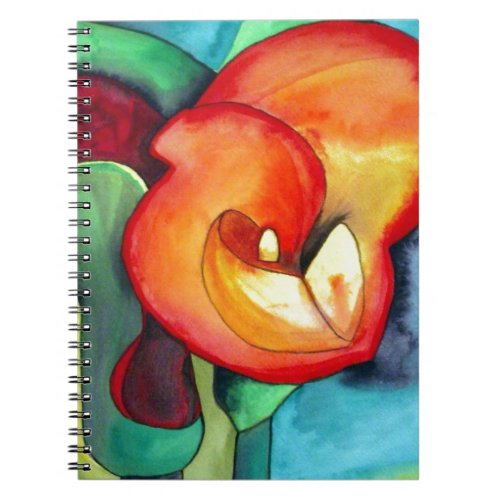 Orange Canna lily flower original watercolor art Notebook