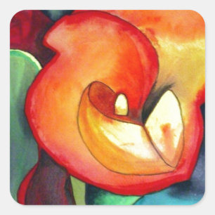 Orange Canna lily flower original watercolor art Square Sticker