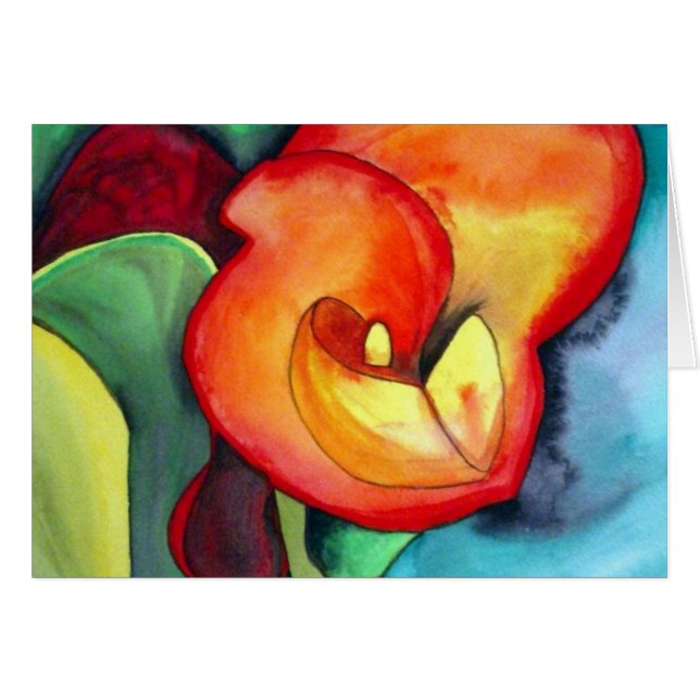 Orange Canna lily original watercolor art (Front Horizontal)