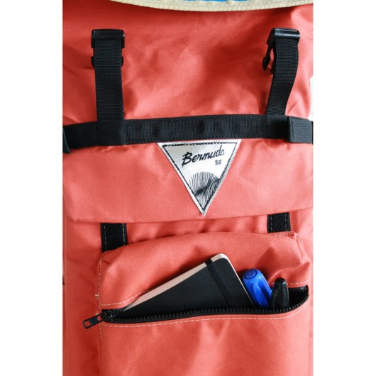 Orange Canvas Roll Top Backpack w/ Laptop Sleeve (Detail)