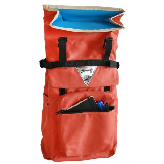 Orange Canvas Roll Top Backpack w/ Laptop Sleeve (Open)