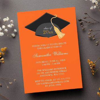 Orange Cap And Tassel Graduation Announcement by printcreekstudio at Zazzle
