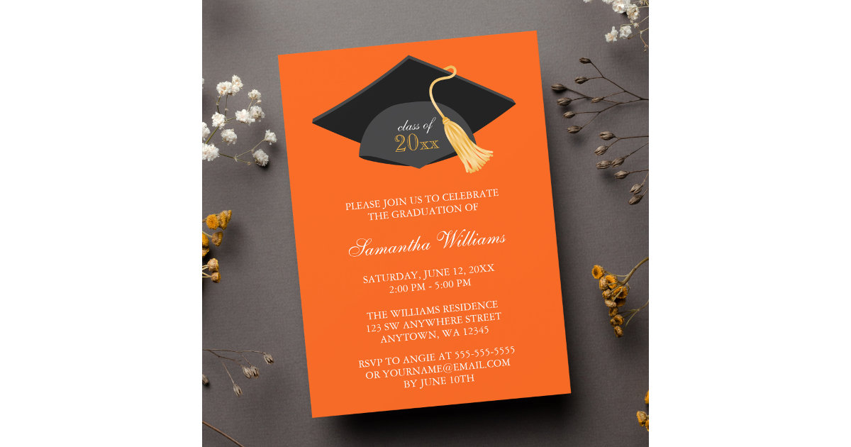 Orange Cap And Tassel Graduation Announcement Zazzle