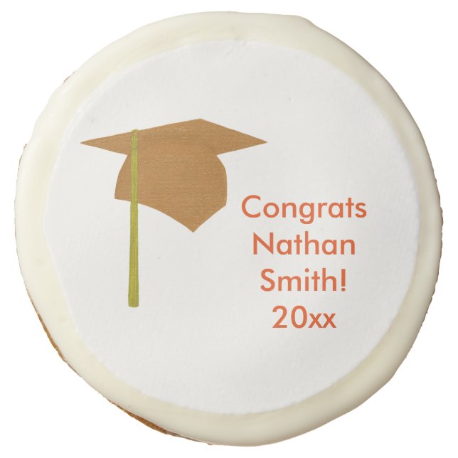 Orange Cap, Yellow Tassel Personalized Graduation Sugar Cookie (Front)