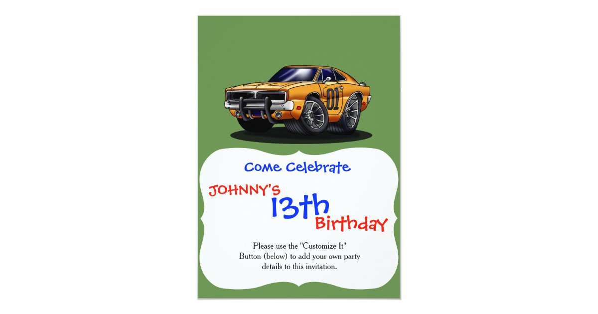 Orange Car Muscle Car Sports Cars Invitation Zazzle Com