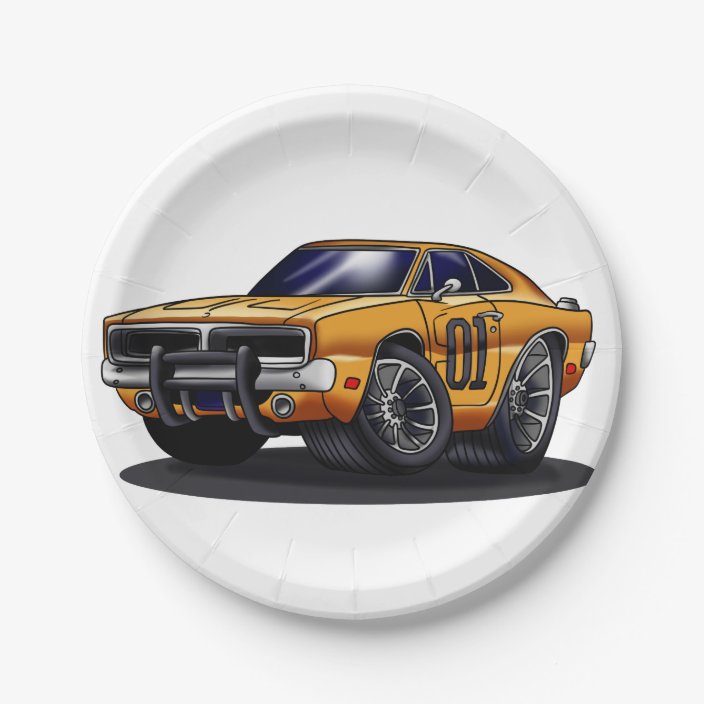 Orange Car Muscle Car Sports Cars Paper Plate Zazzle Com