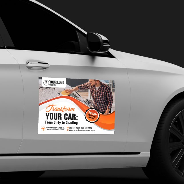 Orange Car Washing Waxing Auto Detailing Service Car Magnet (Creator Uploaded)