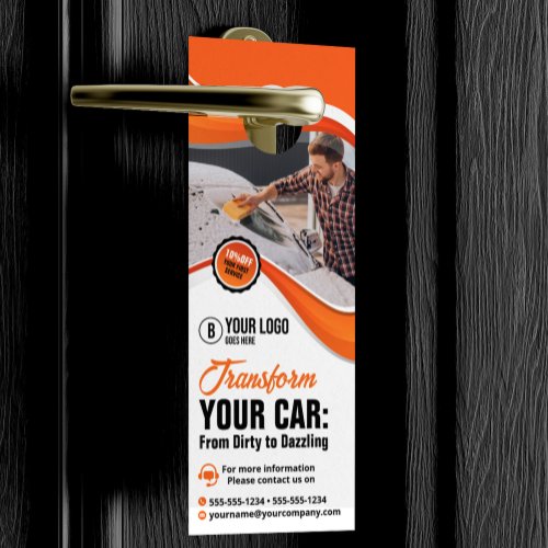 Orange Car Washing Waxing Auto Detailing Service Door Hanger