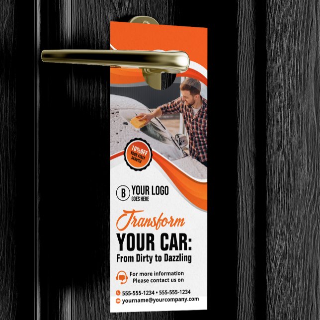 Orange Car Washing Waxing Auto Detailing Service Door Hanger (Creator Uploaded)