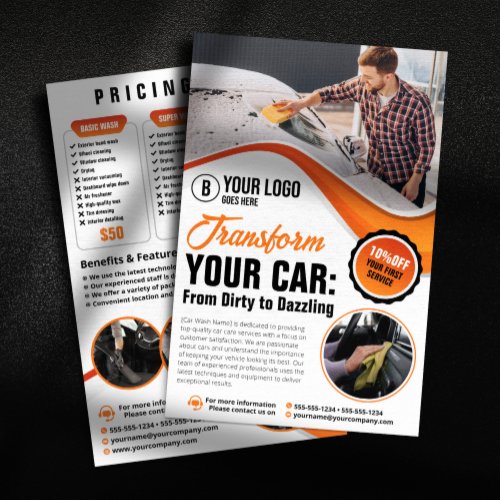 Orange Car Washing Waxing Auto Detailing Service Flyer